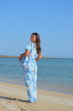 Santorini Blues Printed Scrub Set Top + Bottom