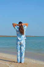Santorini Blues Printed Scrub Set Top + Bottom