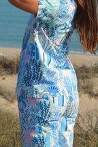 Santorini Blues Printed Scrub Set Top + Bottom
