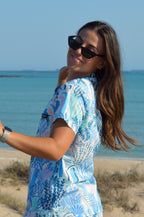 Santorini Blues Printed Scrub Set Top + Bottom